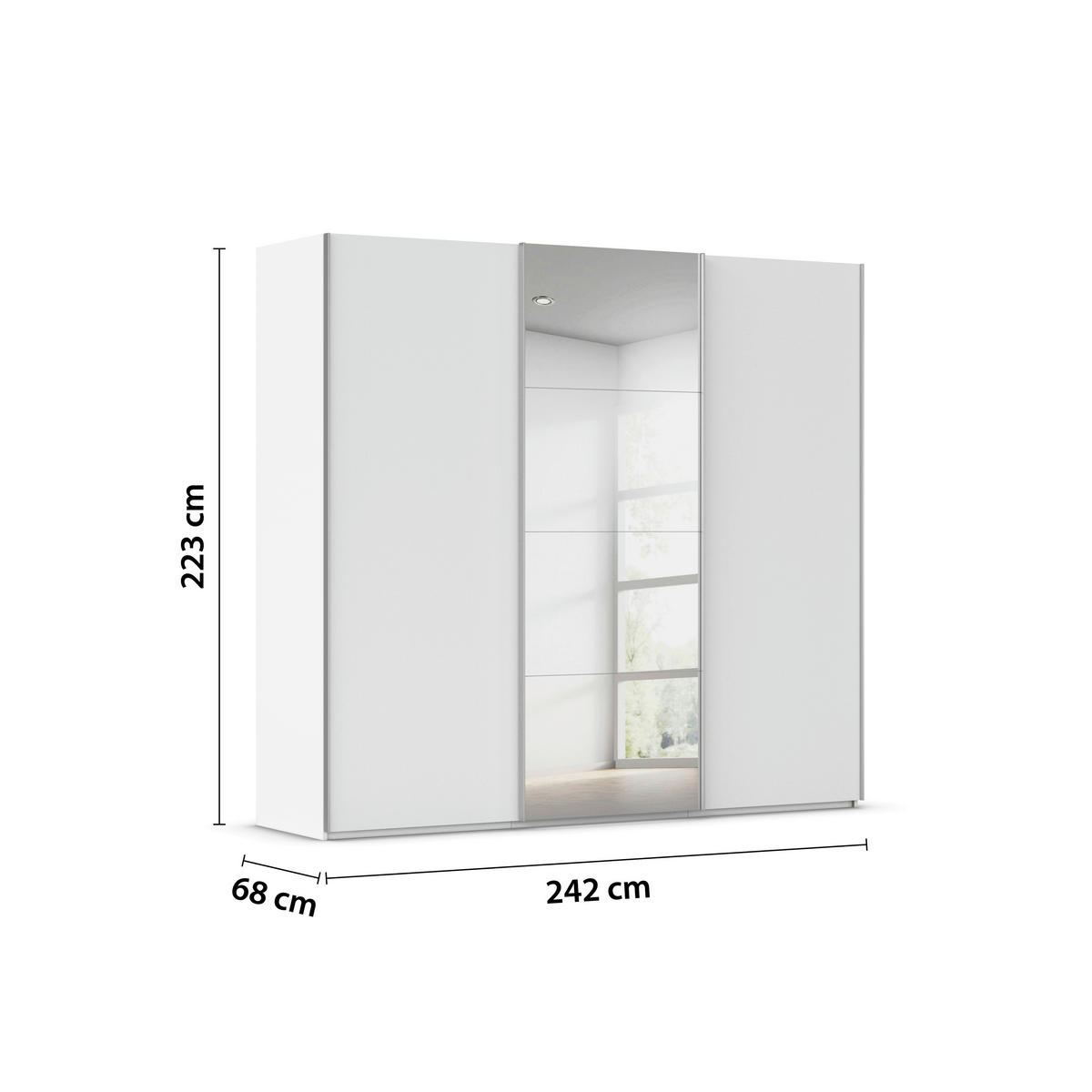 SCHWEBETÜRENSCHRANK 242/223/68 cm 3-türig Weiß, Weiß Hochglanz  - Weiß Hochglanz/Alufarben, Basics, Glas/Holzwerkstoff (242/223/68cm) - Novel