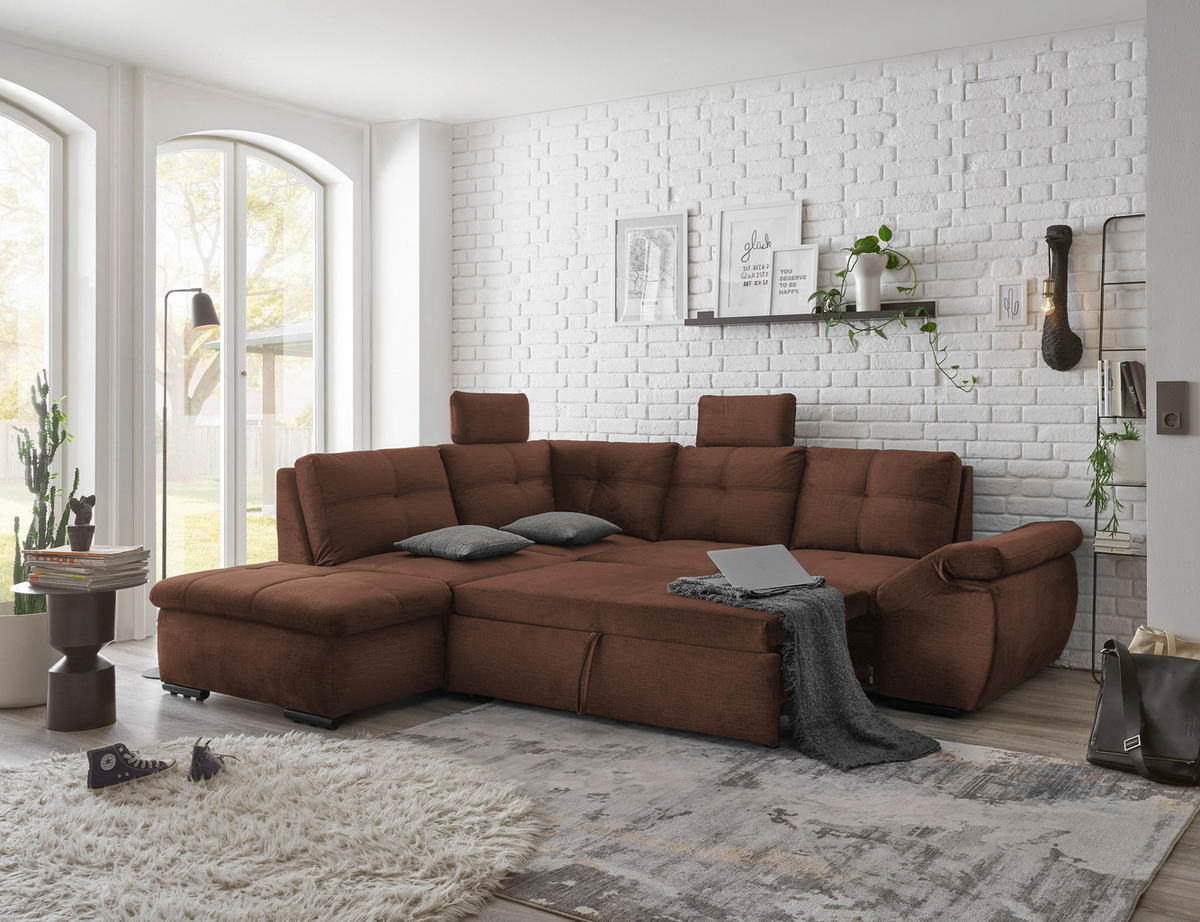 ECKSOFA Kupferfarben Mikrovelours  - Schwarz/Kupferfarben, KONVENTIONELL, Kunststoff/Textil (217/265cm) - Carryhome