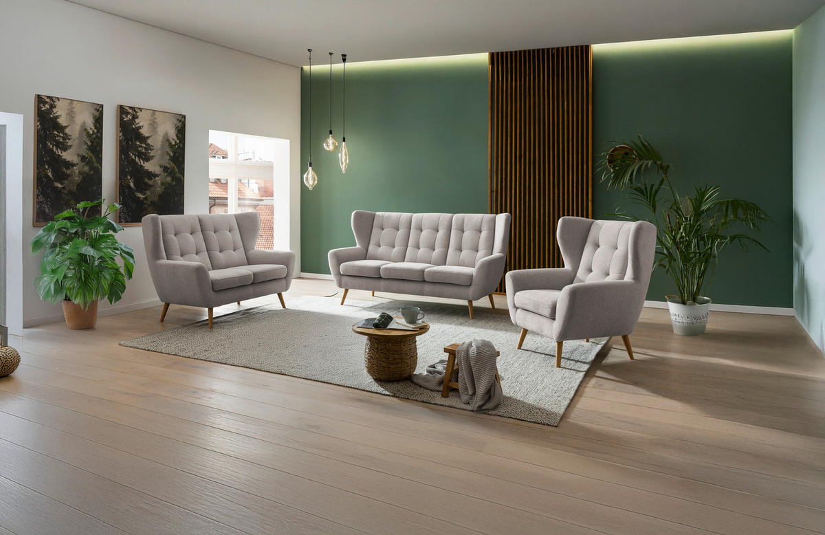 TROJMIESTNA POHOVKA, drevo, textil, kompozitné drevo, béžová - farba duba/béžová, Design, drevo/kompozitné drevo (193/102/90cm) - Niels Andersson