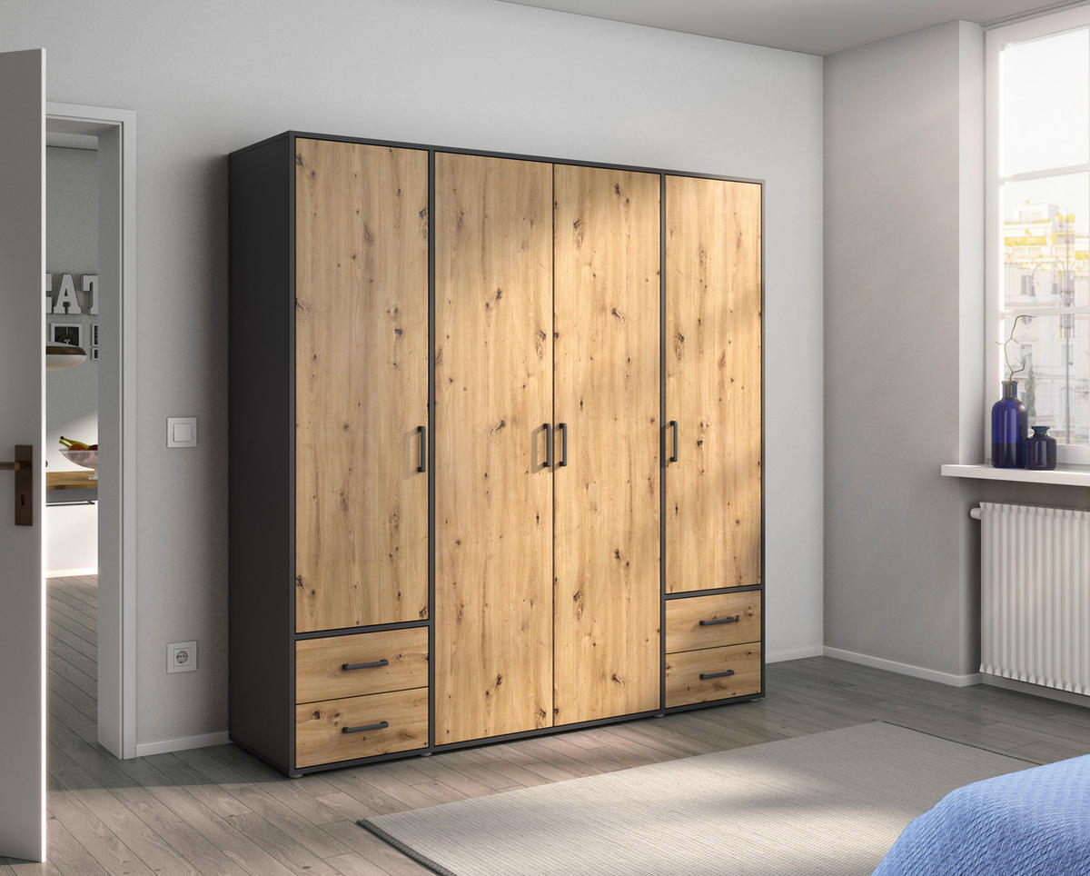 DREHTÜRENSCHRANK 187/194/53 cm 4-türig Grau, Eiche Artisan  - Eiche Artisan/Grau, MODERN, Holzwerkstoff/Kunststoff (187/194/53cm) - Rauch Möbel