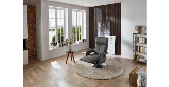 RELAXSESSEL in Leder Dunkelgrau  - Edelstahlfarben/Dunkelgrau, Design, Leder/Metall (78/112/85cm) - Cantus