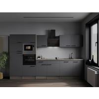 KÜCHENBLOCK 340 cm   in Grau, Eichefarben  - Eichefarben/Schwarz, Design, Holzwerkstoff/Metall (340cm) - Respekta