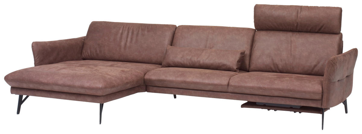 ECKSOFA in Lederlook Dunkelbraun  - Anthrazit/Dunkelbraun, Design, Textil/Metall (174/330cm) - Himolla