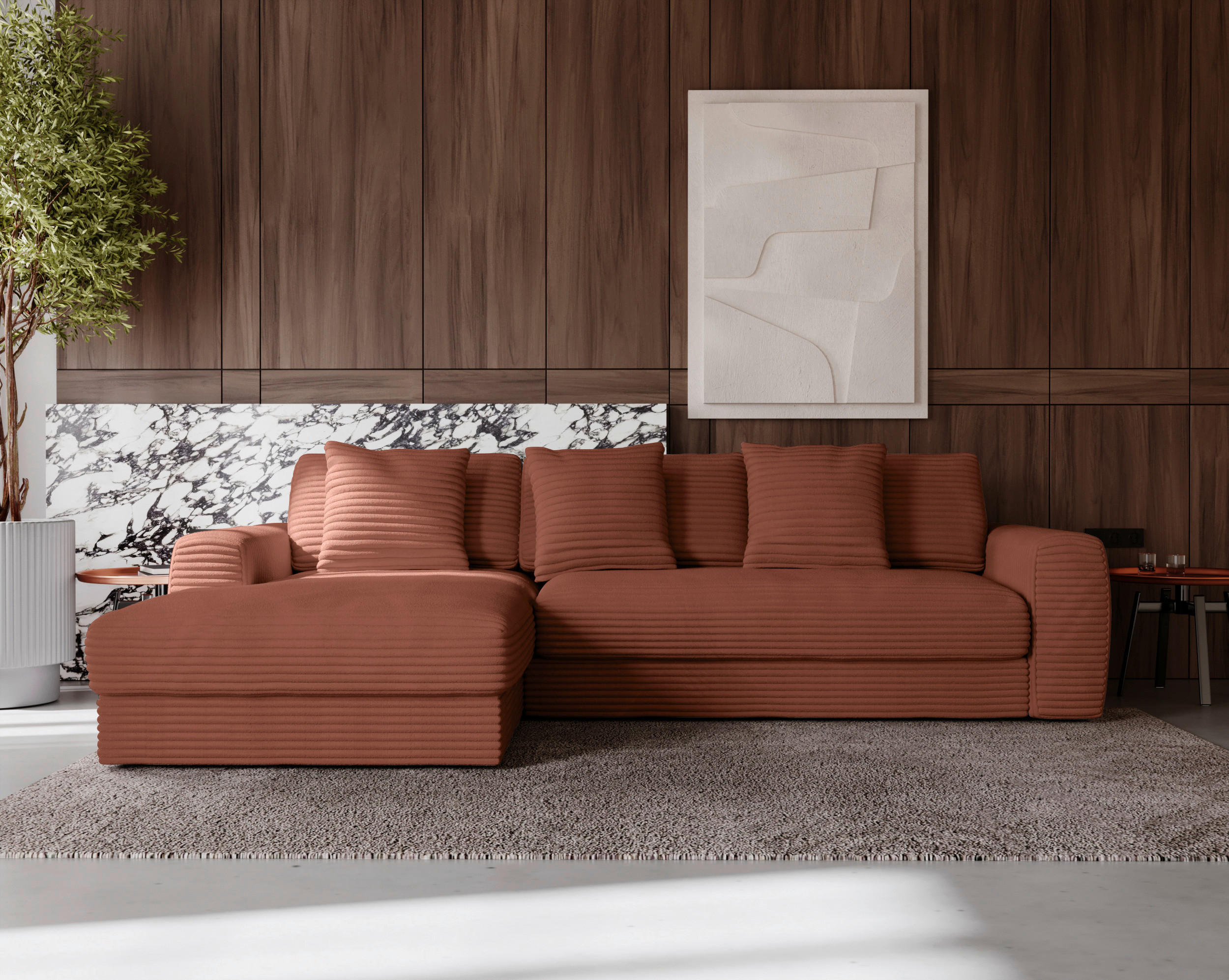 ECKSOFA Bronzefarben Cord  - Schwarz/Bronzefarben, MODERN, Kunststoff/Textil (182/302cm) - Carryhome