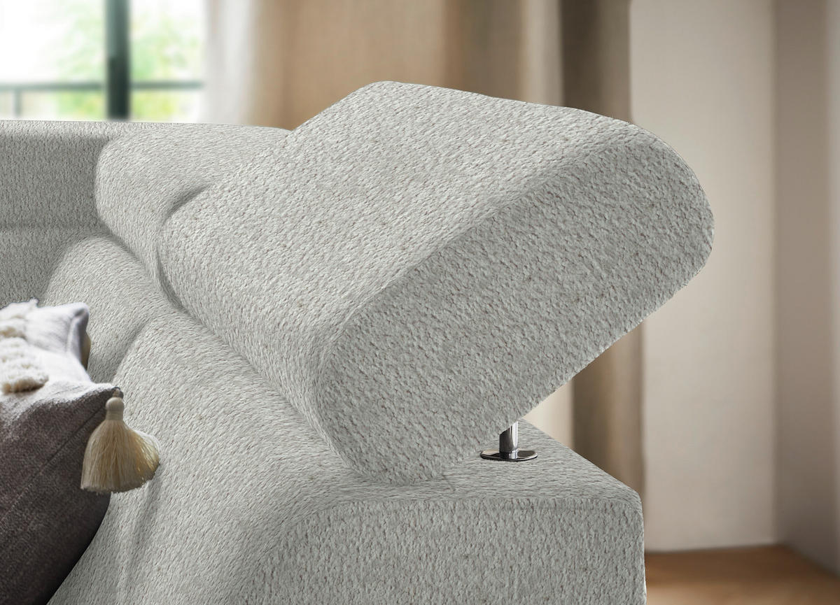 ECKSOFA in Teddystoff Silberfarben  - Silberfarben/Schwarz, Design, Textil/Metall (260/203cm) - Stylife