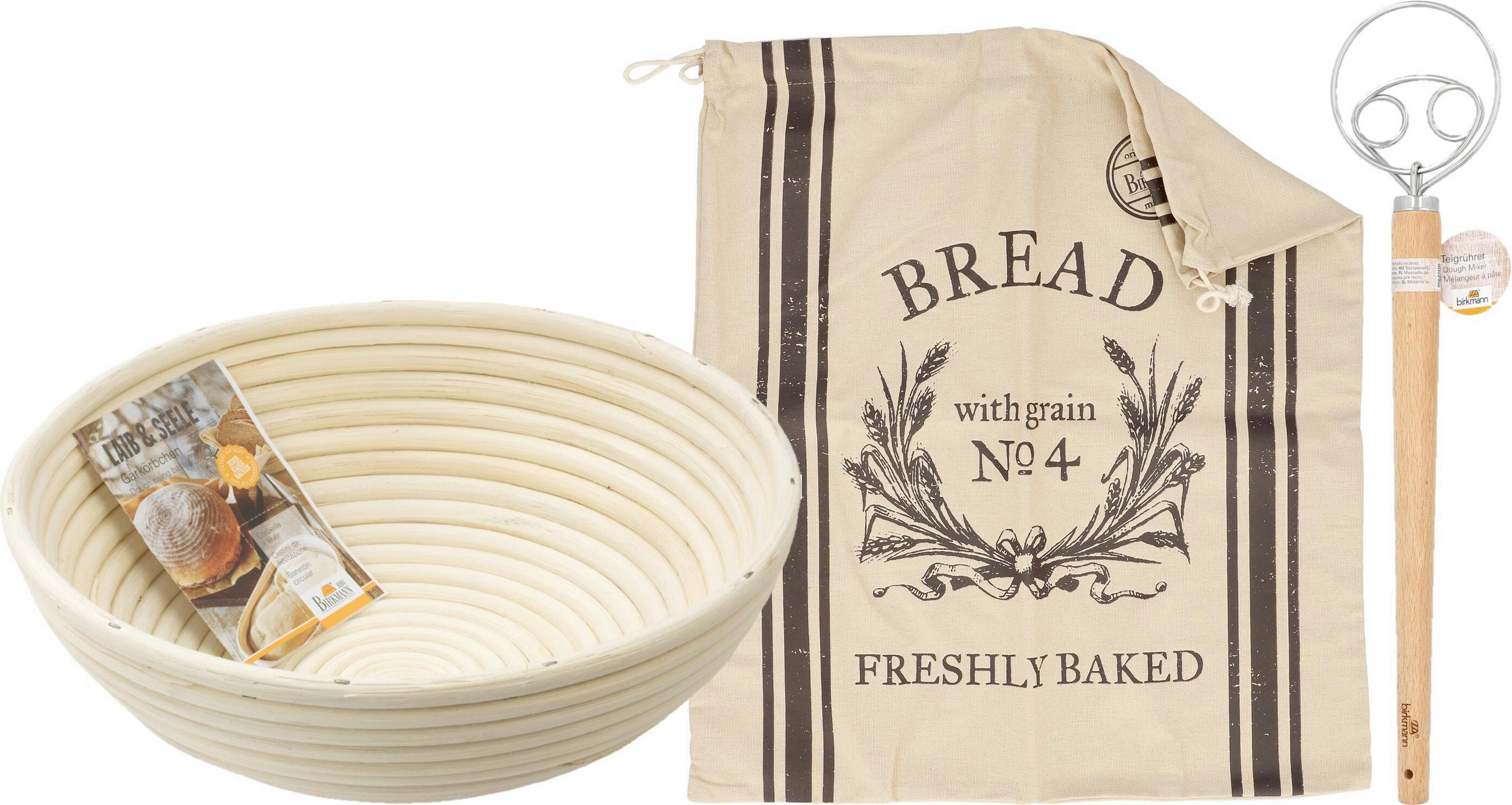 BROTBACK-SET Laib&Seele  - Hellbraun/Silberfarben, KONVENTIONELL, Holz/Textil - Birkmann