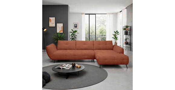 ECKSOFA Rostfarben Chenille Armlehnenkissen, Rücken echt, Sitztiefenverstellung  - Rostfarben/Schwarz, KONVENTIONELL, Textil/Metall (313/215cm) - Hom`in