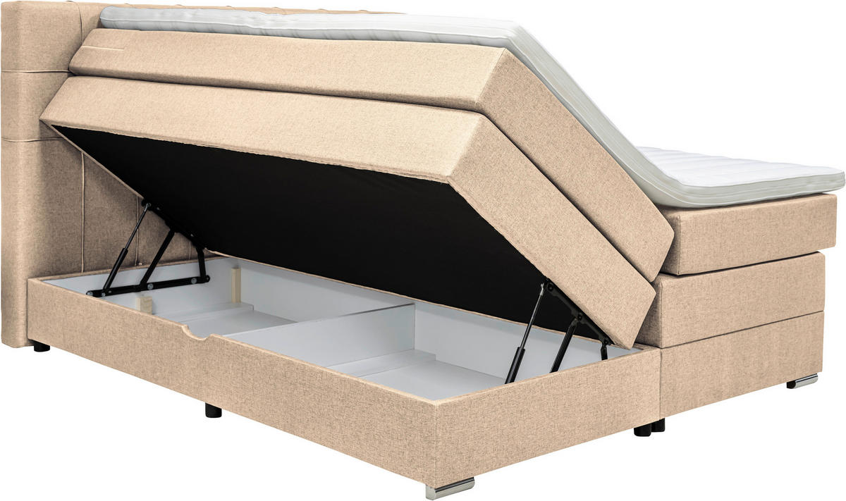 BOXSPRINGBETT 160/200 cm  in Beige  - Beige/Alufarben, Konventionell, Kunststoff/Textil (160/200cm) - Carryhome