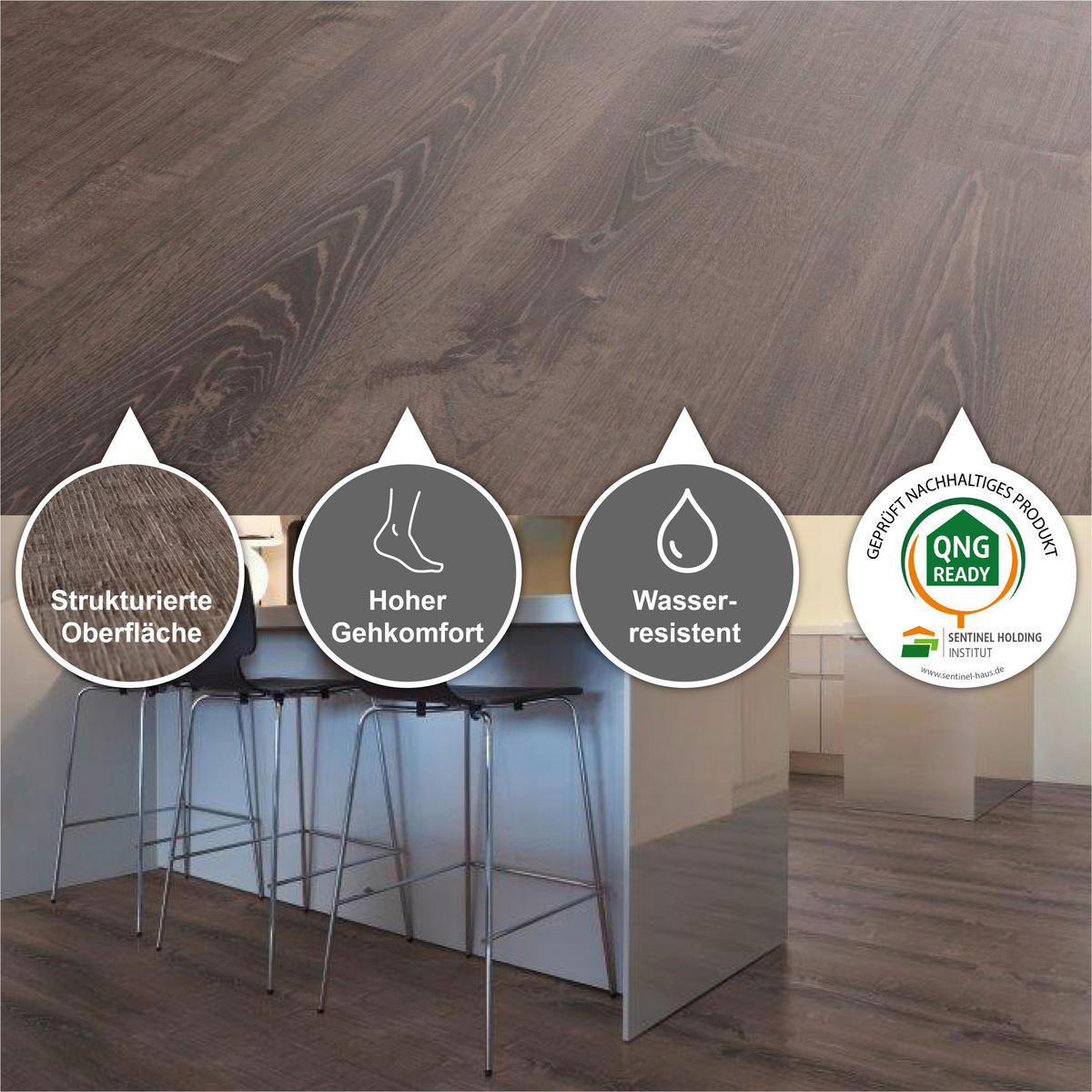 DESIGNBODEN More+  per  m² - Eichefarben/Dunkelbraun, Basics, Kunststoff (121/22/0.5cm)