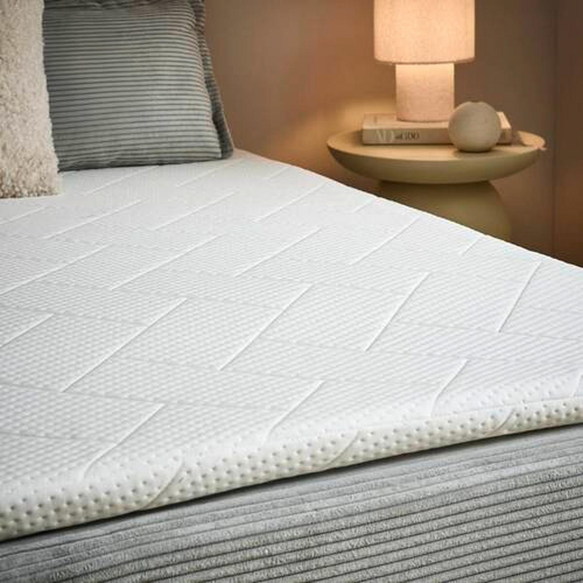 Pat Boxspring, 180/200 cm, gri deschis - gri deschis/negru, Basics, plastic/textil (180/200cm)