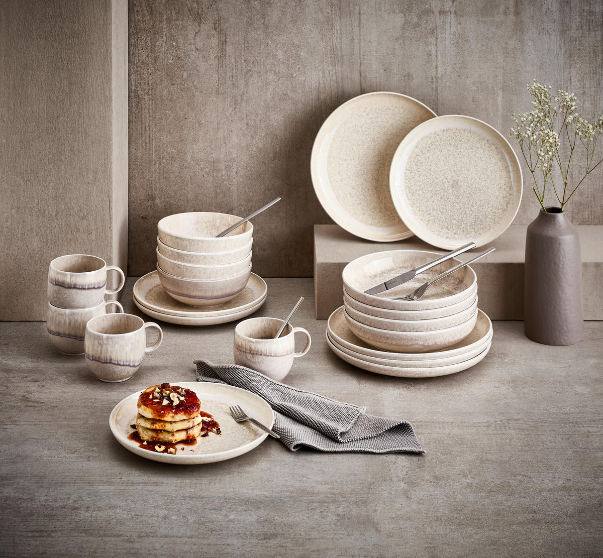 FRÜHSTÜCKSSERVICE Sandfarben 12-teilig Perlemor sand  - Sandfarben, KONVENTIONELL, Keramik (34,5/19,4/32,0cm) - like.Villeroy & Boch