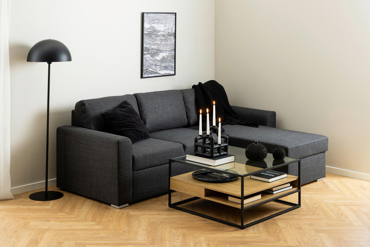 COUCHTISCH Wildeiche ESG, Klarglas 80/80/40 cm quadratisch Klar, Schwarz, Eichefarben  - Klar/Eichefarben, MODERN, Glas/Holzwerkstoff (80/80/40cm)