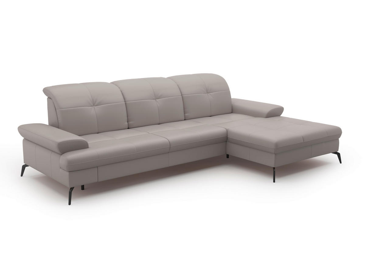 ECKSOFA Hellgrau Echtleder  - Hellgrau/Schwarz, KONVENTIONELL, Leder/Metall (279/185cm) - Sit & More