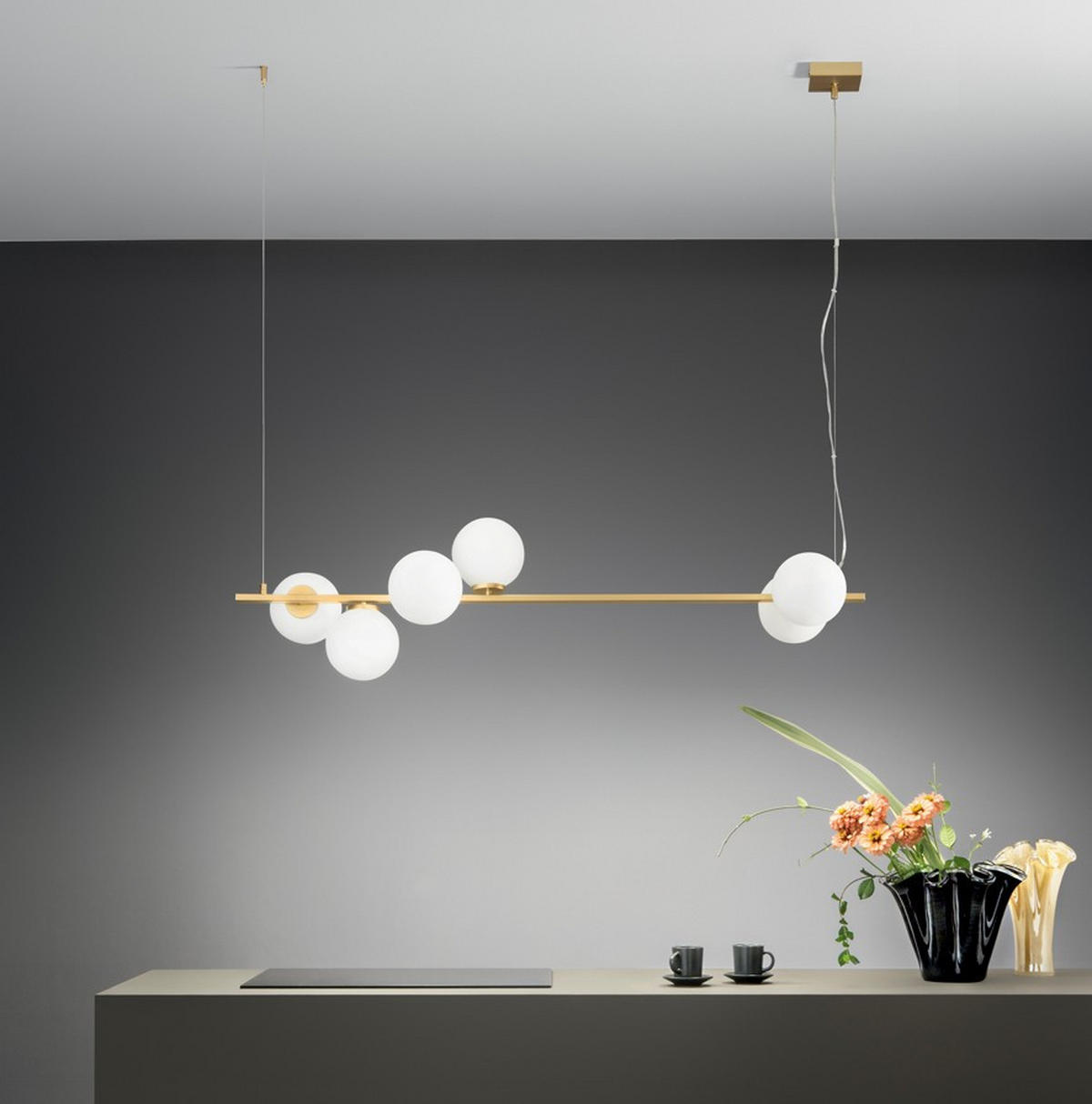 HÄNGELEUCHTE 120/32/150 cm  - Goldfarben/Weiß, Design, Glas/Metall (120/32/150cm)