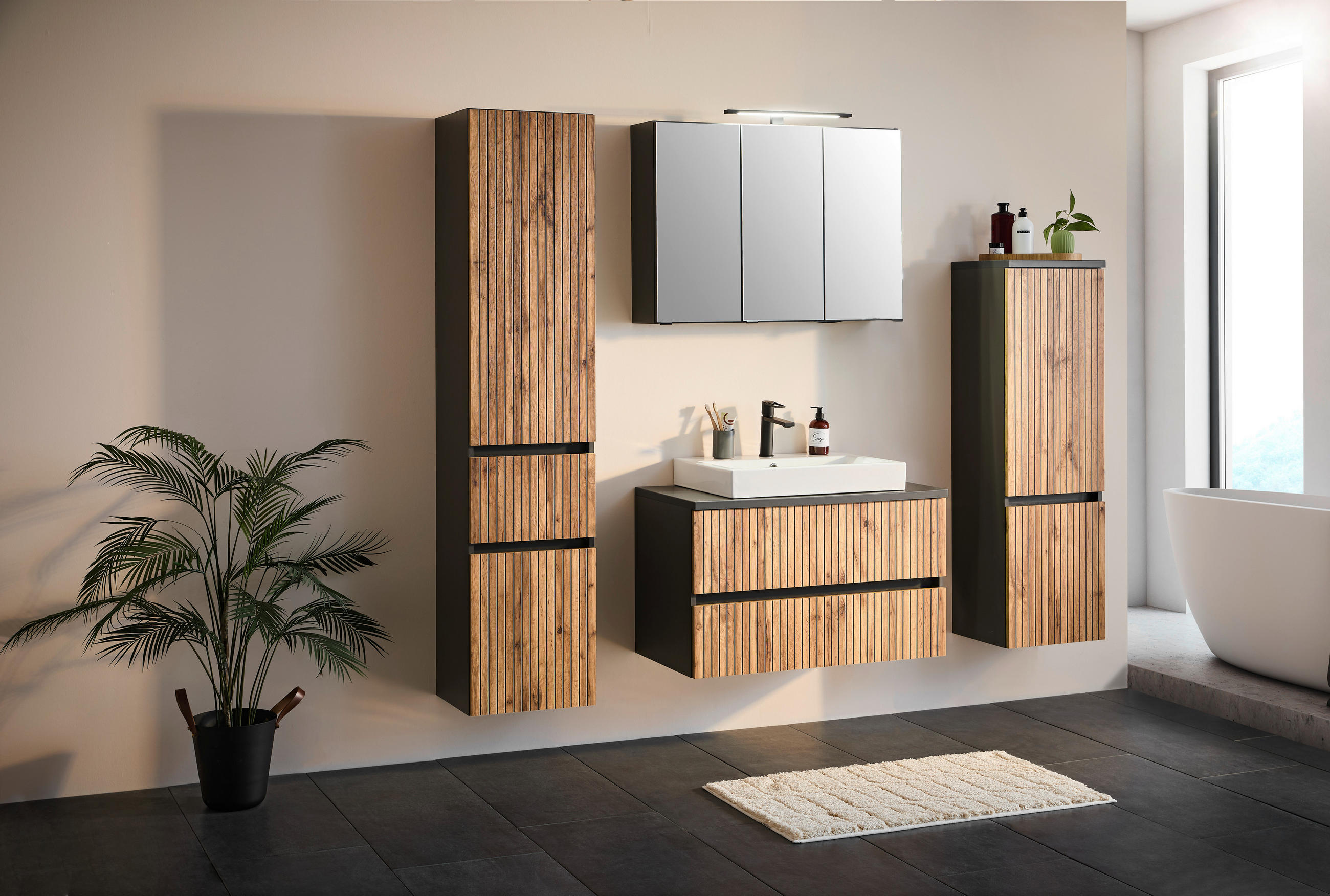 MIDISCHRANK 40/133/35 cm  - Eiche Wotan/Graphitfarben, Natur, Holzwerkstoff/Kunststoff (40/133/35cm) - Xora