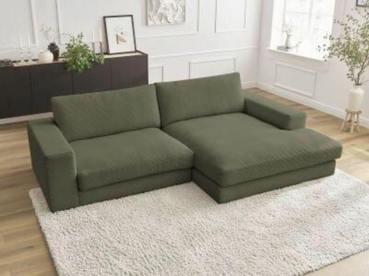 ECKSOFA  LEONARD Hellgrün Cord  - Schwarz/Hellgrün, MODERN, Kunststoff/Textil (274/159cm)