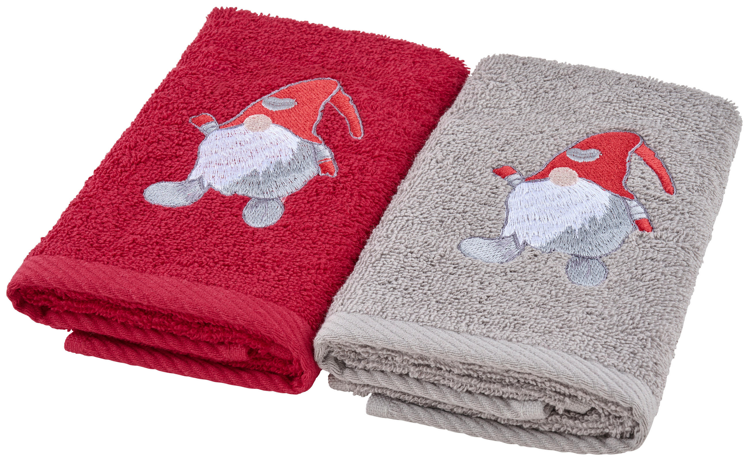 GÄSTETUCH Grau, Rot 2-teilig  - Rot/Grau, KONVENTIONELL, Textil (30/50cm) - X-Mas