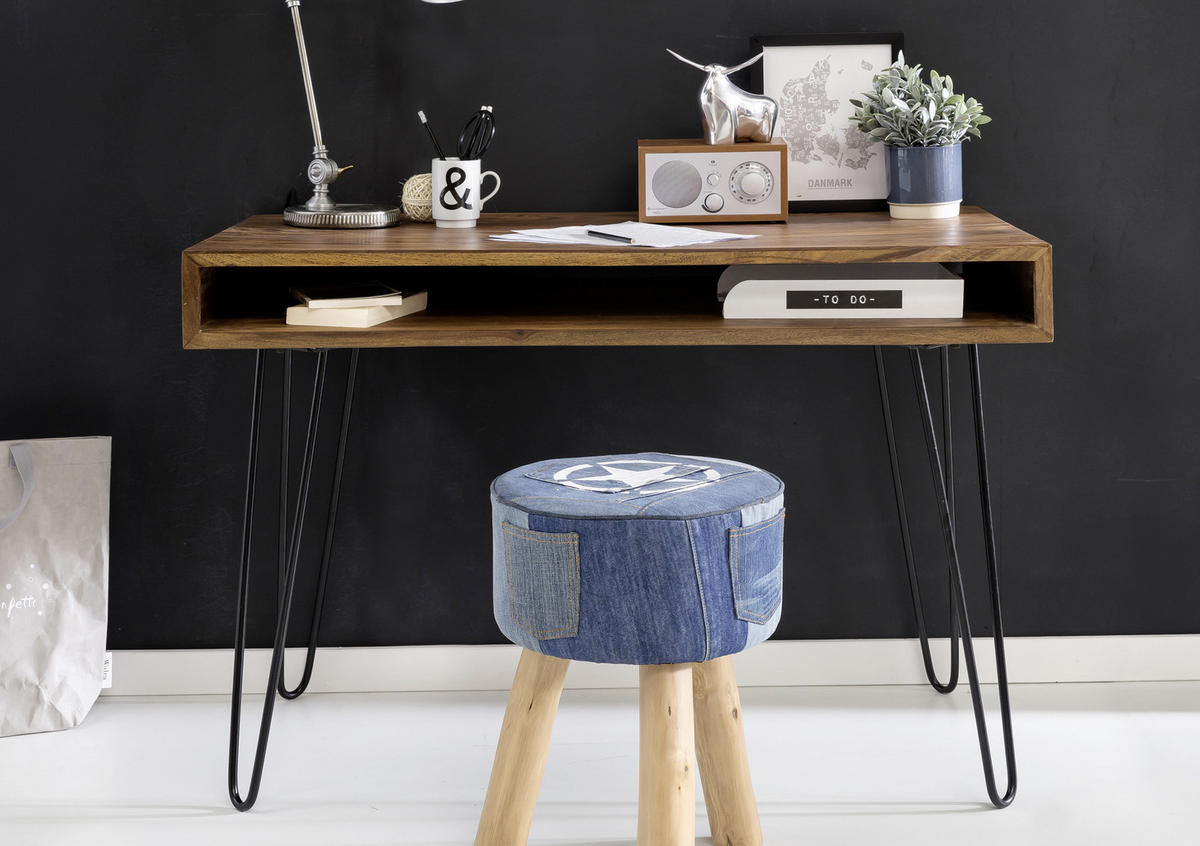 SCHREIBTISCH 110/60/76 cm  in Sheeshamfarben  - Sheeshamfarben/Schwarz, Design, Holz/Metall (110/60/76cm) - MID.YOU