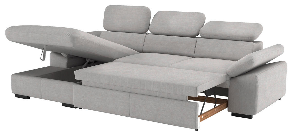 ECKSOFA in Flachgewebe Hellgrau  - Hellgrau/Schwarz, Design, Kunststoff/Textil (165/250cm) - Livetastic