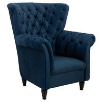 OHRENSESSEL in Velours Dunkelblau  - Schwarz/Dunkelblau, Design, Holz/Textil (96/112/86cm) - MID.YOU