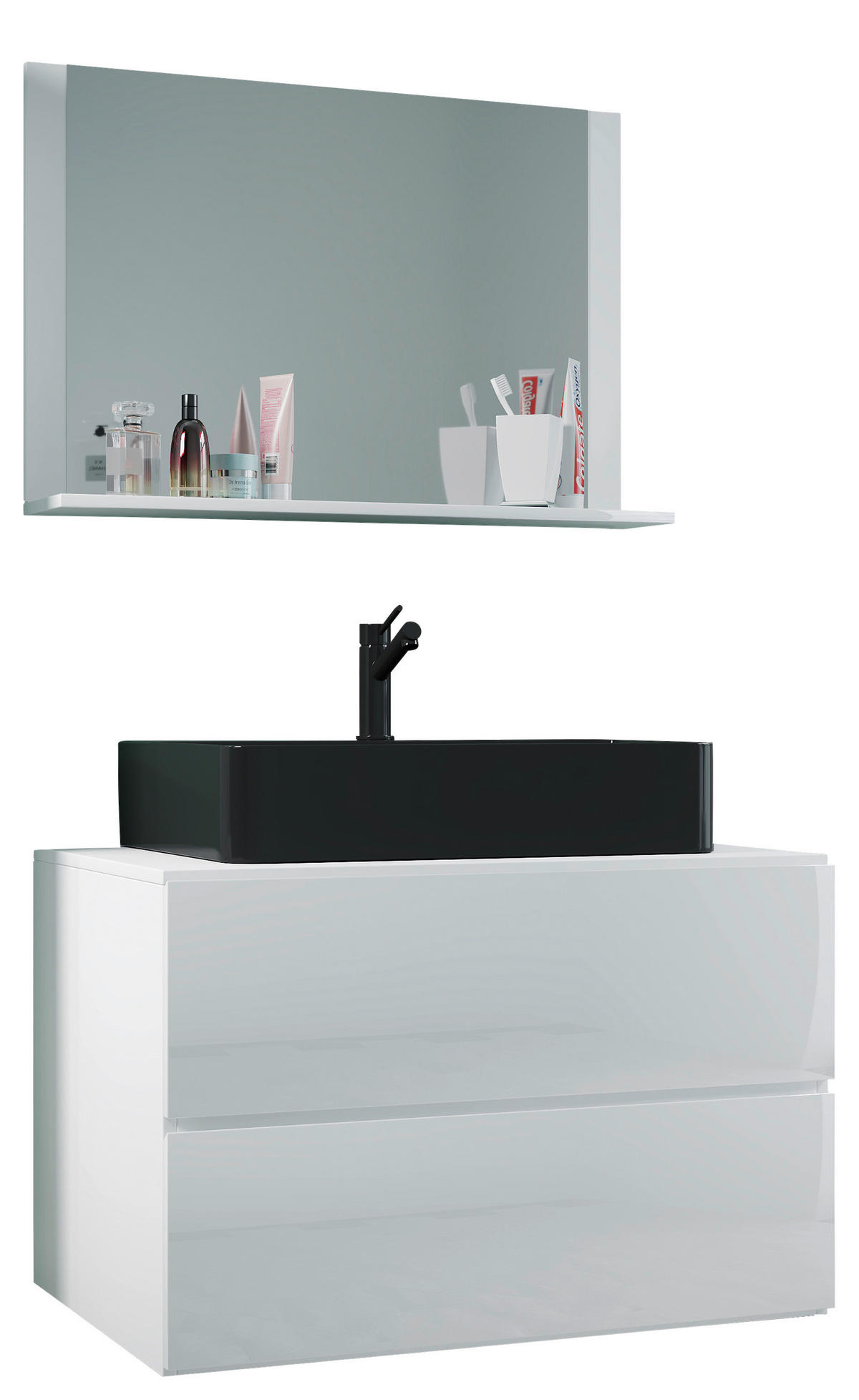 BADEZIMMER 3-teilig  in 81 cm  - Schwarz/Weiß, MODERN, Glas/Keramik (81cm) - MID.YOU