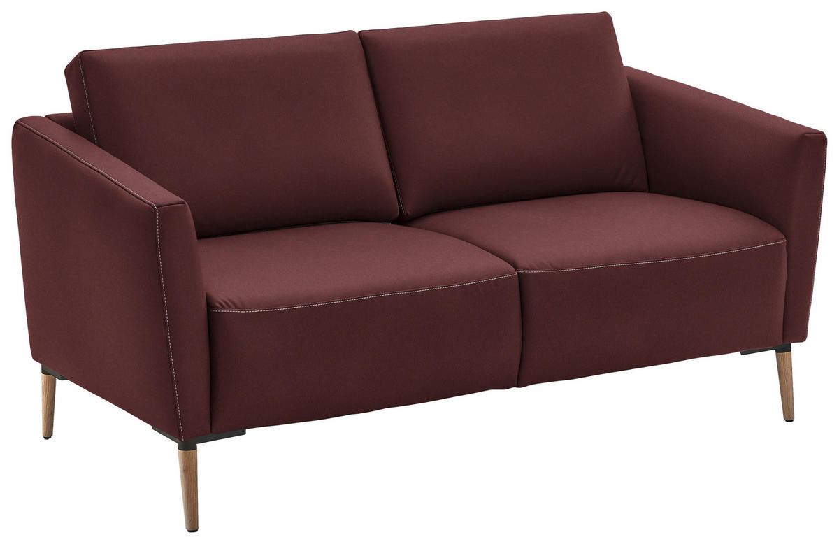 2-SITZER-SOFA  in Echtleder Bordeaux   - Eichefarben/Bordeaux, Natur, Leder/Holz (182/86/87cm) - Valnatura