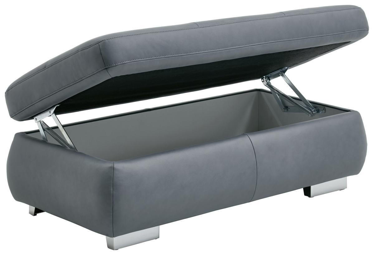HOCKER in Leder Grau  - Alufarben/Grau, Design, Leder/Metall (129/45/64cm) - Beldomo Premium