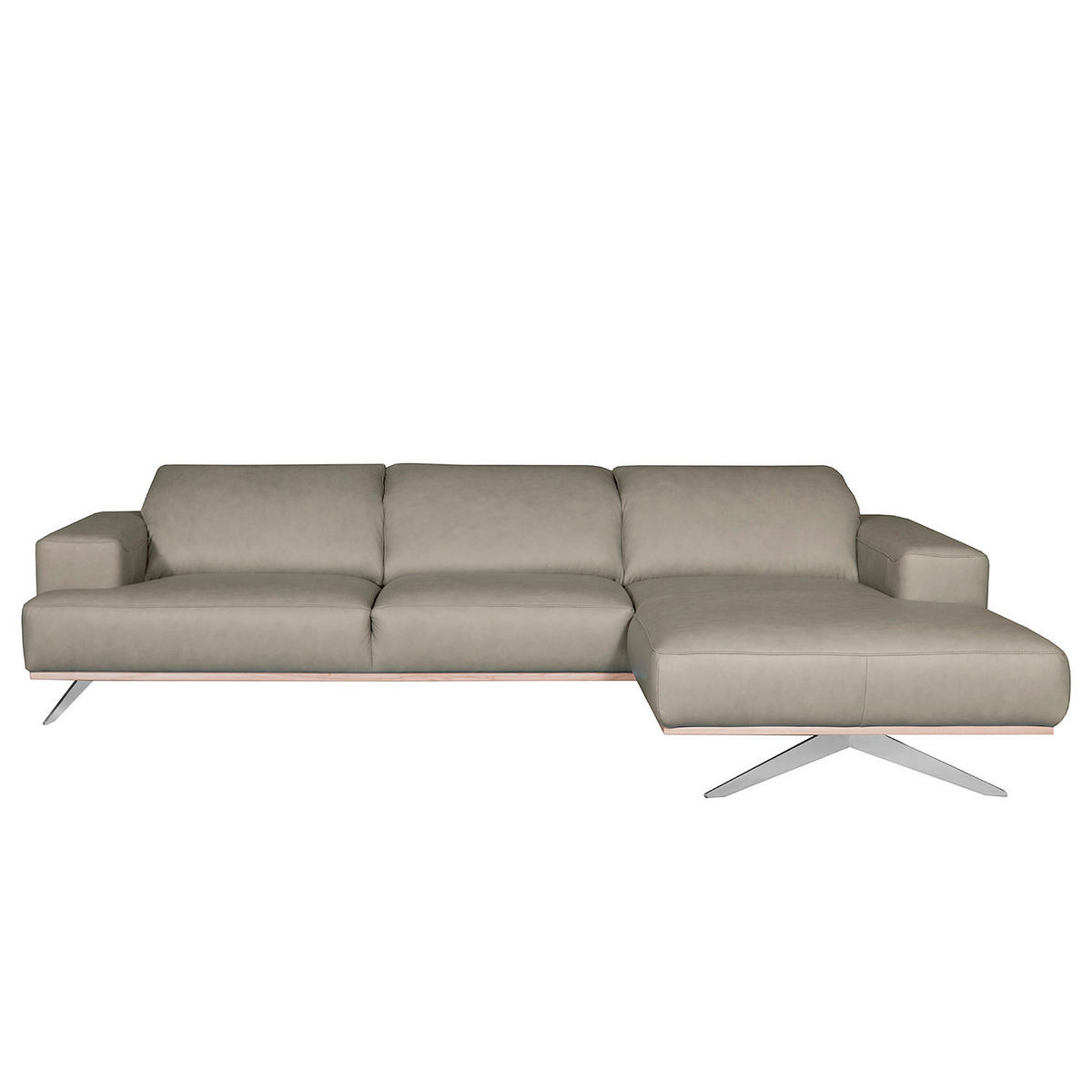ECKSOFA Grau Echtleder Rücken echt, Kopfteilverstellung  - Chromfarben/Grau, Design, Leder/Metall (295/187cm) - Livetastic