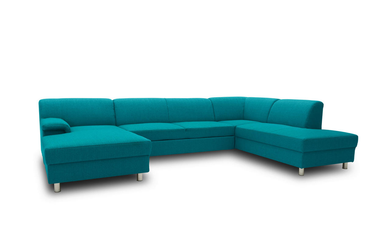 WOHNLANDSCHAFT Petrol Webstoff  - Chromfarben/Petrol, KONVENTIONELL, Textil/Metall (150/308/194cm) - MID.YOU
