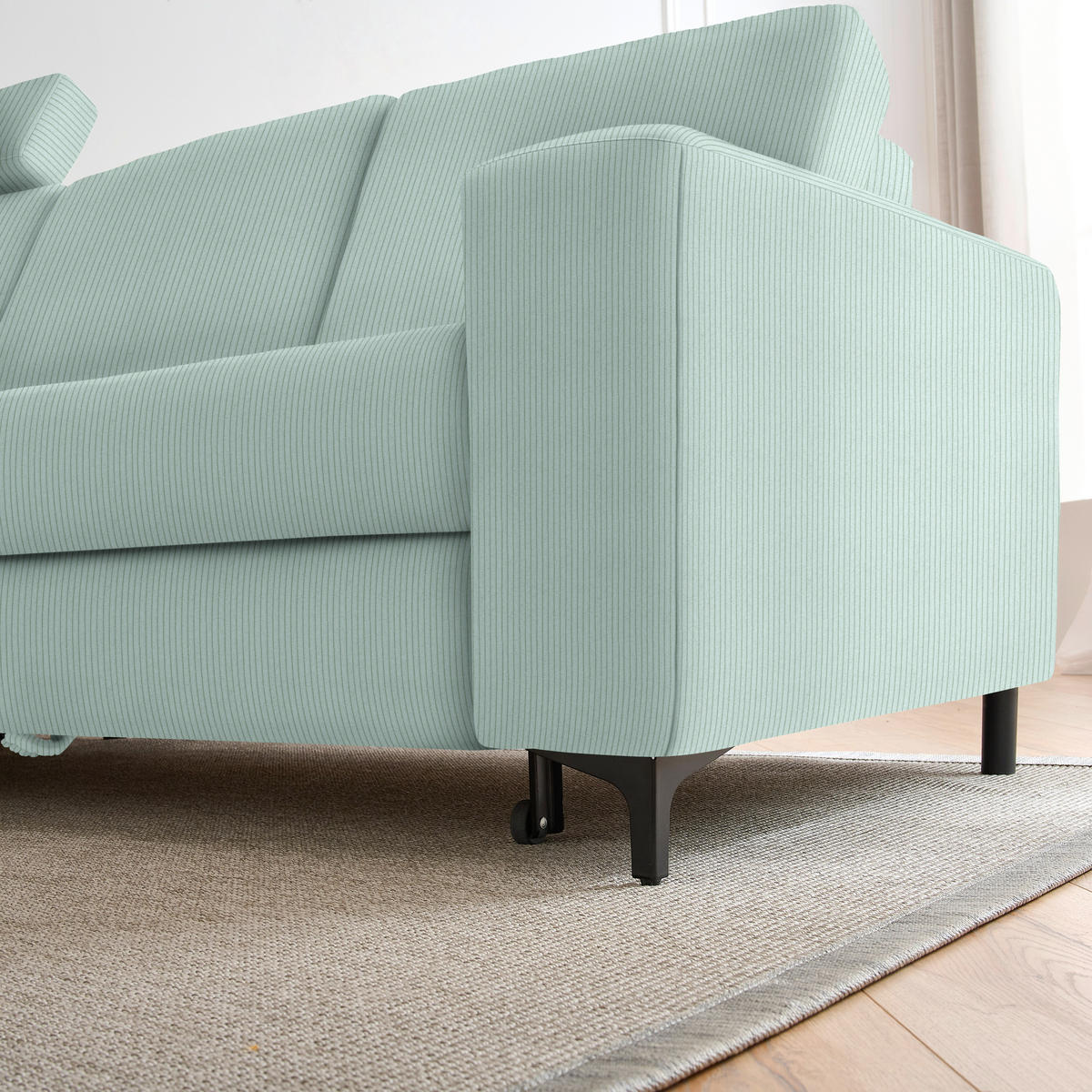 ECKSOFA in Cord Mintgrün  - Schwarz/Mintgrün, Konventionell, Textil/Metall (167/247cm) - Stylife