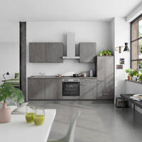 KÜCHENBLOCK Riva 300 cm  in Schieferfarben  - Schieferfarben/Edelstahlfarben, MODERN, Holzwerkstoff/Metall (300cm) - Nobilia