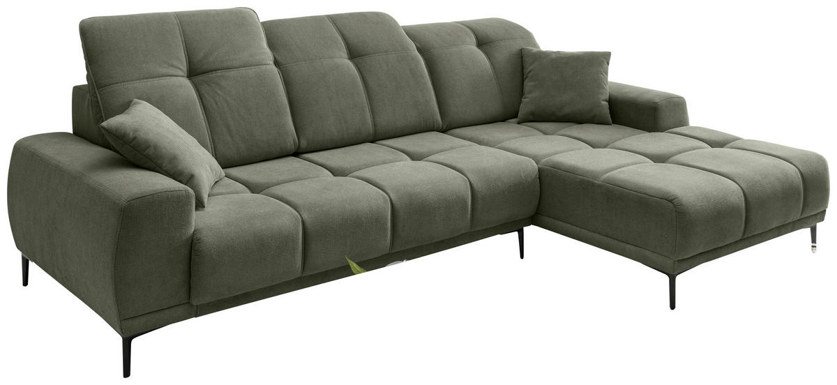ECKSOFA Flachgewebe Dunkelgrün  - Dunkelgrün/Schwarz, Basics, Textil/Metall (292/187cm) - Livetastic