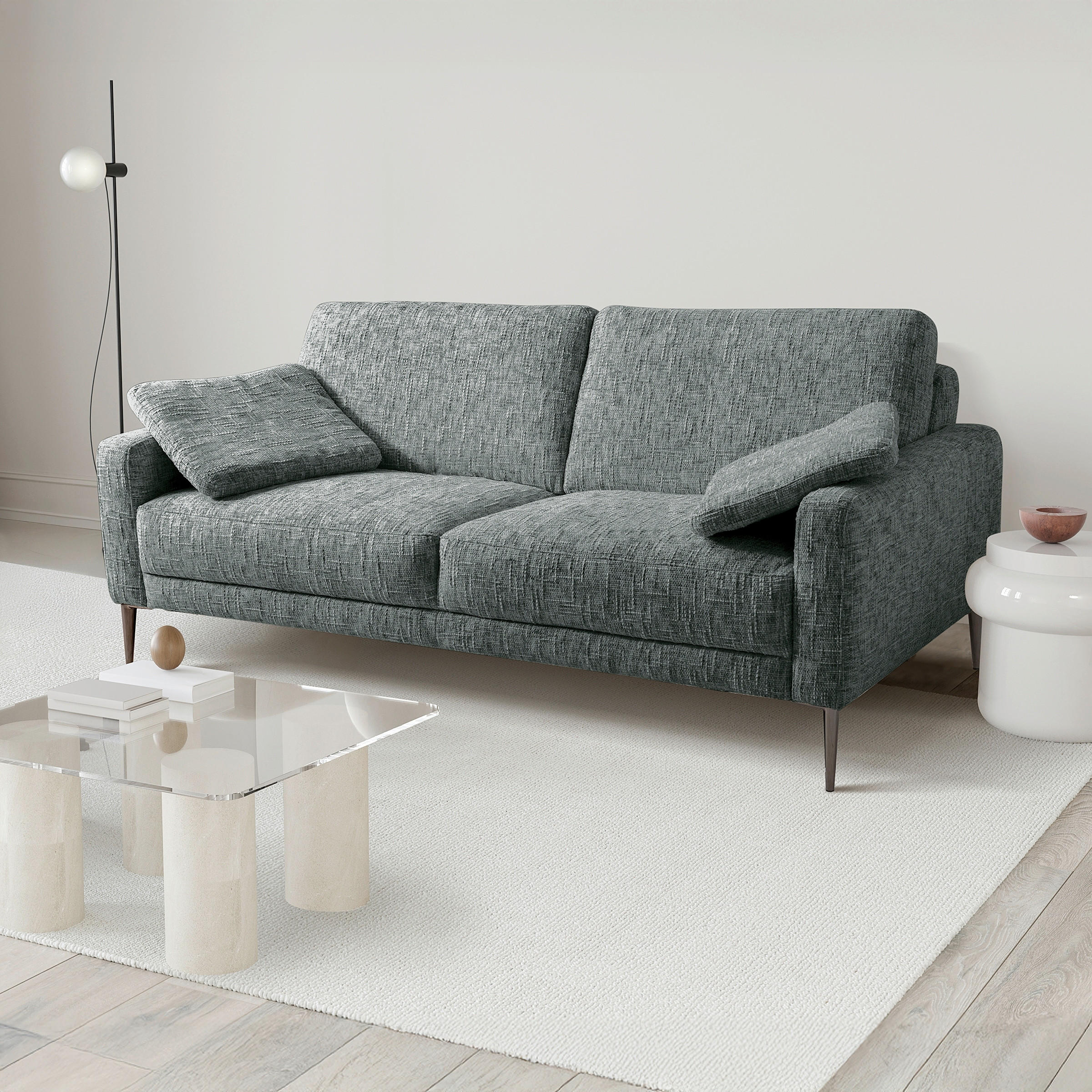 3-SITZER-SOFA SPRING in Webstoff Anthrazit Modern  - Anthrazit/Schwarzchrom, Design, Textil/Metall (187/85/92cm) - Livetastic