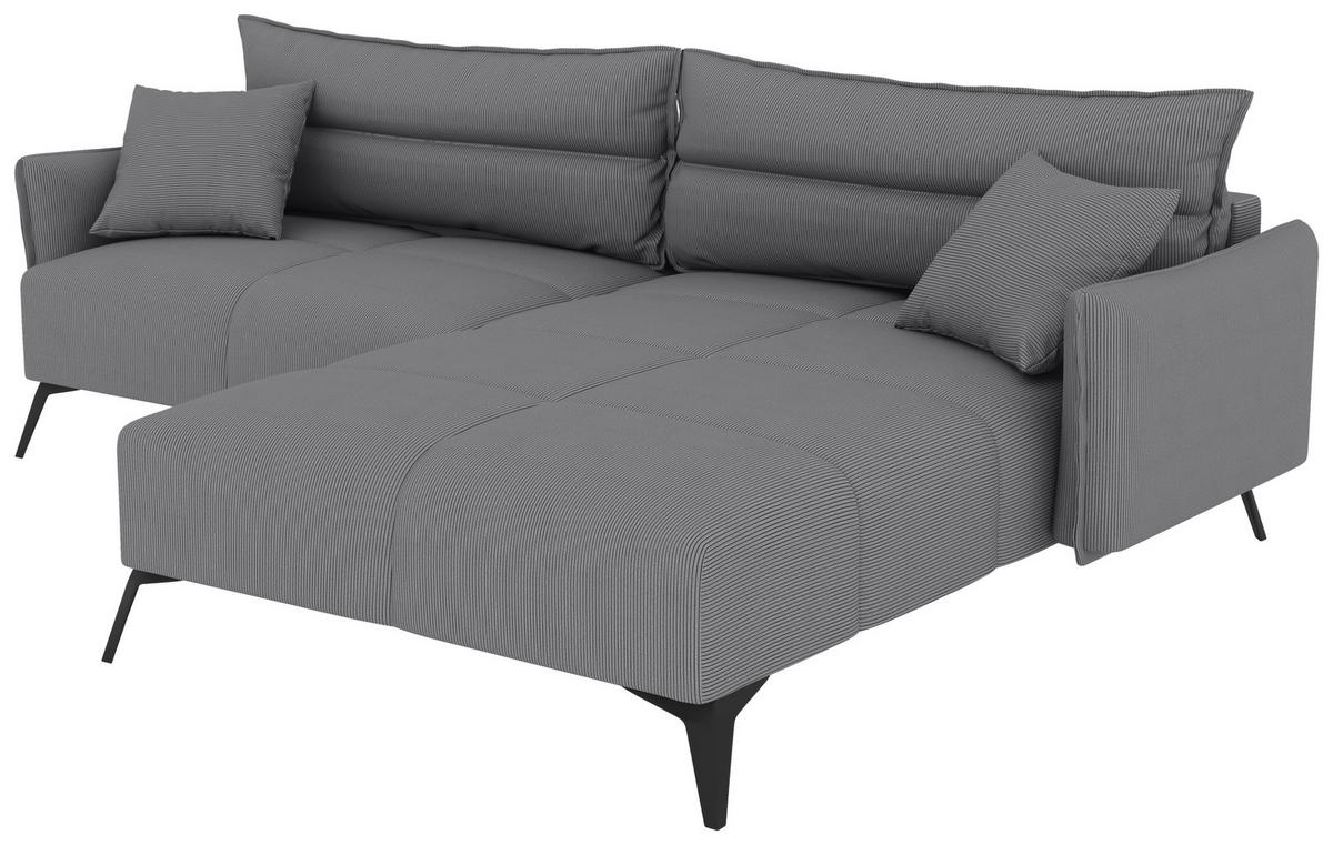 ECKSOFA in Cord Grau  253/180 cm  - Schwarz/Grau, KONVENTIONELL, Textil/Metall (253/180cm) - Carryhome