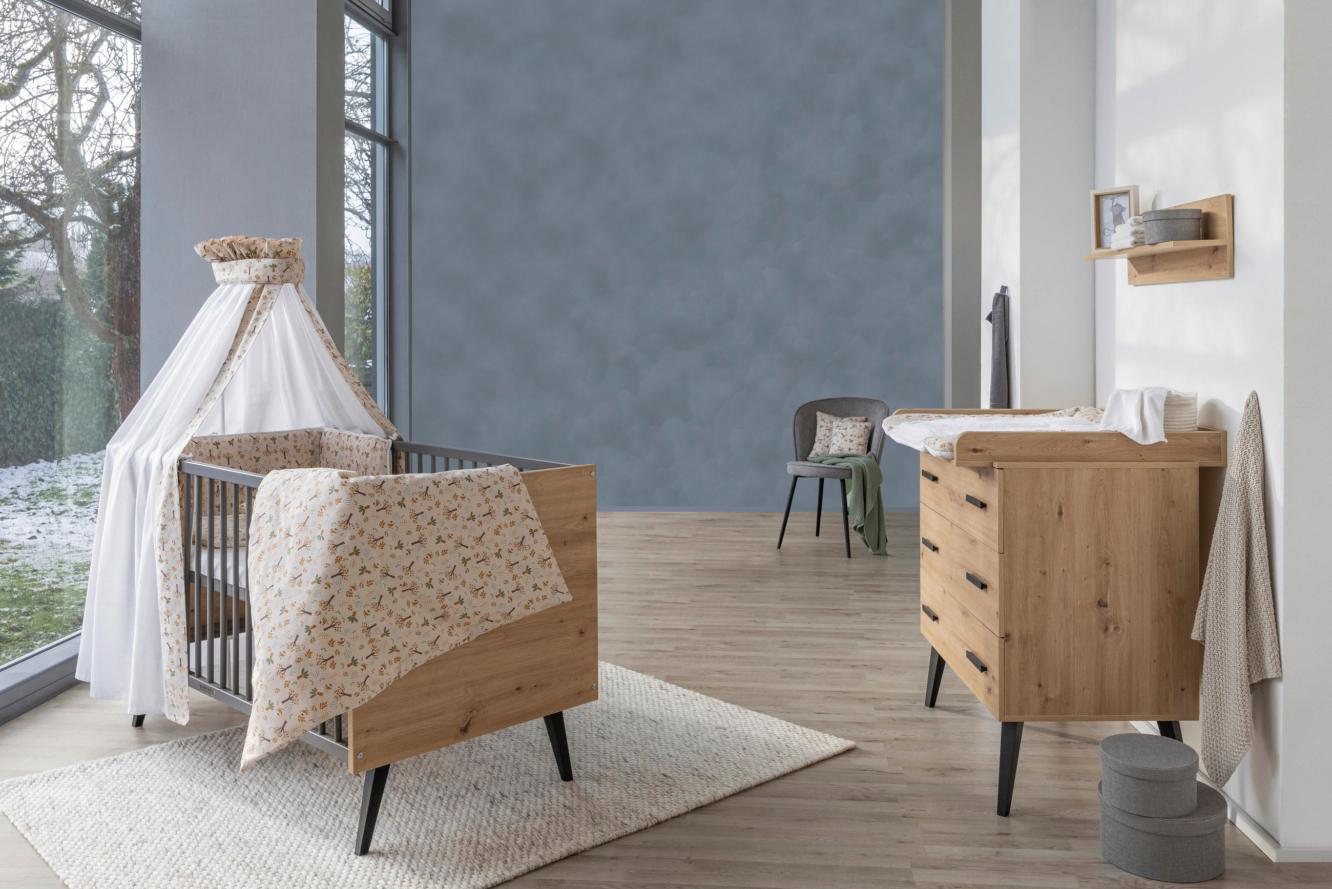 BABYZIMMER Morris Oak  - Anthrazit/Eiche Artisan, Basics, Holz/Holzwerkstoff - Schardt