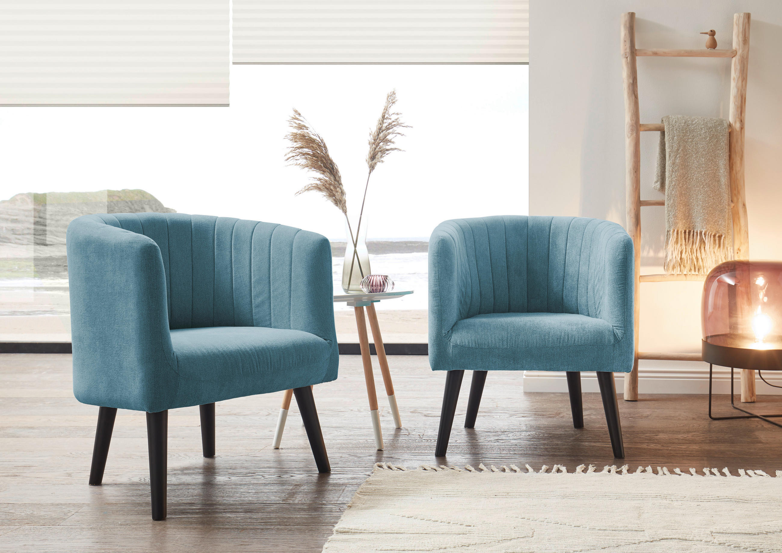 COCKTAILSESSEL Mikrovelours Blau    - Blau/Schwarz, Basics, Holz/Textil (61/82/58cm) - Livetastic