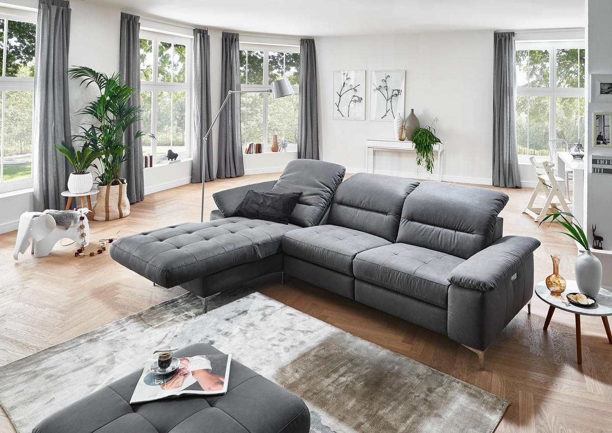 ECKSOFA in Mikrofaser Anthrazit  184/280 cm  - Anthrazit, Design, Textil (184/280cm) - Pure Home Comfort