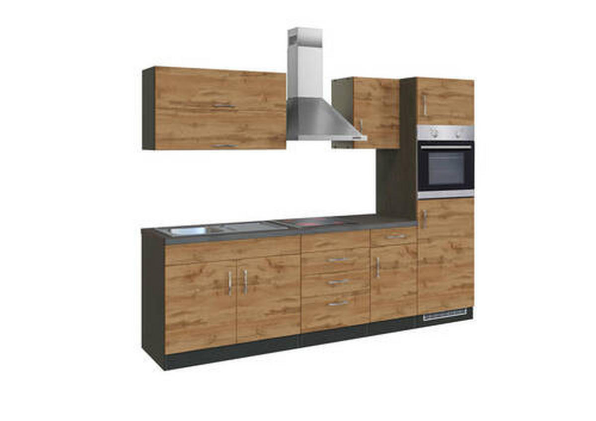 KÜCHENBLOCK 270 cm   in Schieferfarben, Eiche Wotan, Graphitfarben  - Chromfarben/Schieferfarben, MODERN, Holzwerkstoff/Metall (270cm) - Held
