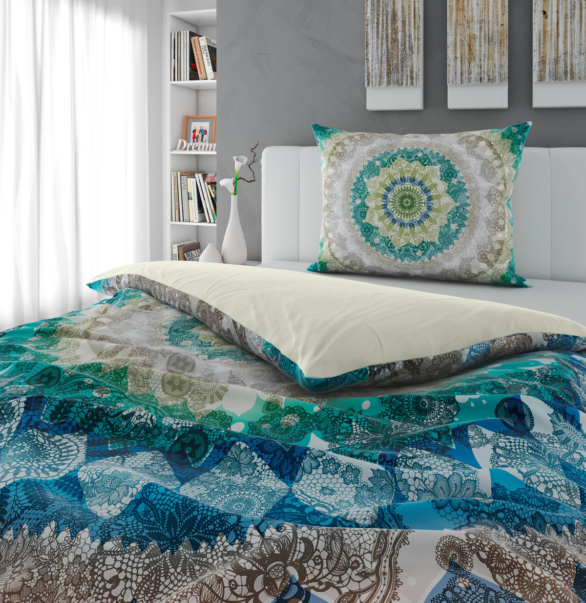 OBOJESTRANSKA POSTELJNINA 140/200 cm saten modra  - modra, tekstil (140/200cm) - Novel