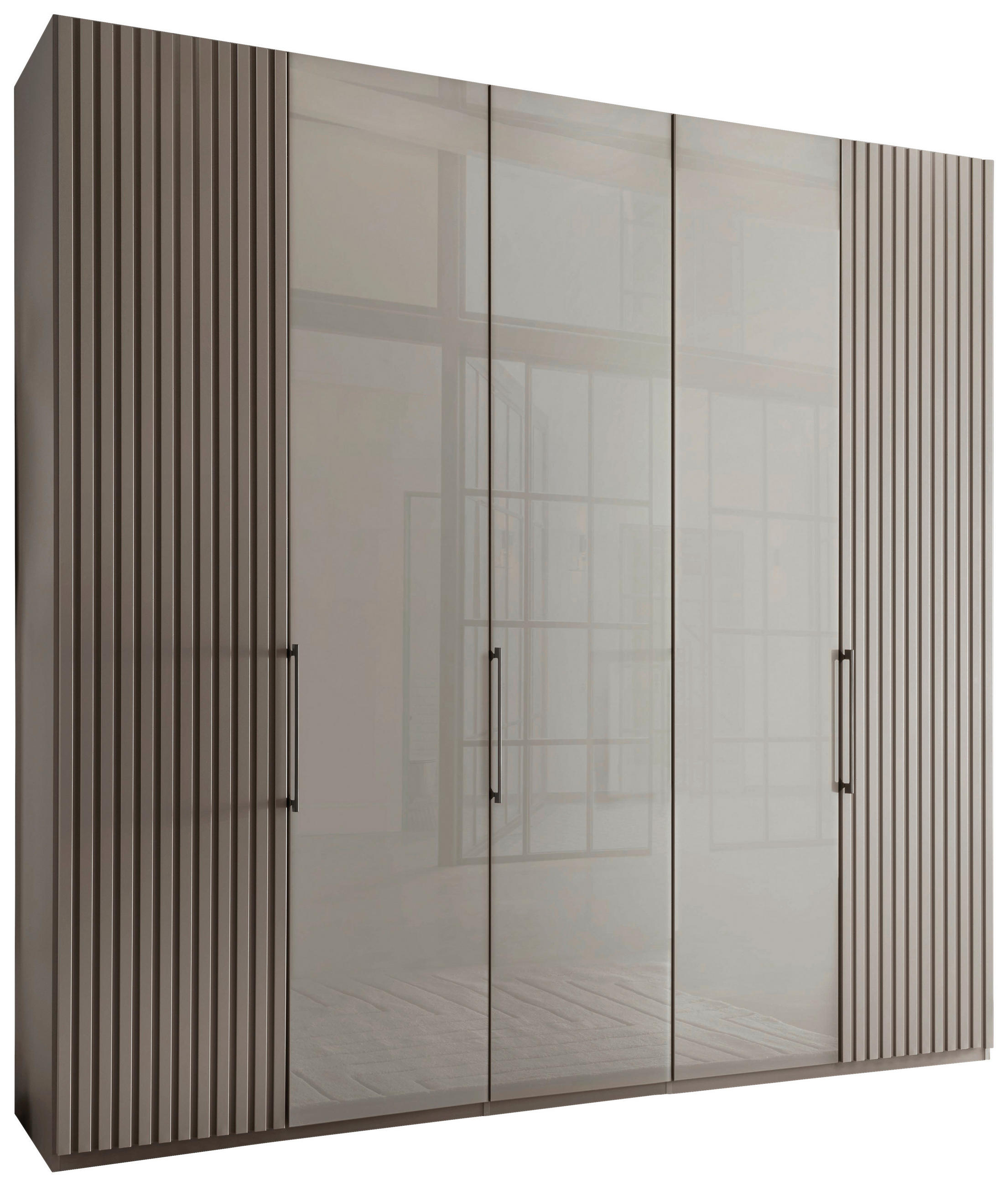 DREHTÜRENSCHRANK 250/216/58 cm 5-türig Hellgrau  - Schieferfarben/Hellgrau, Design, Glas/Holzwerkstoff (250/216/58cm) - Novel