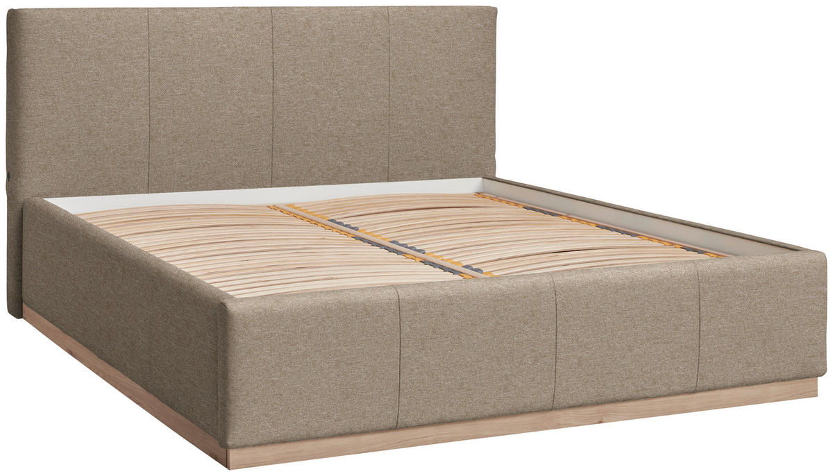 POLSTERBETT Beleuchtung, Lattenrost, Bettkasten Beige 180/200 cm  - Birkefarben/Beige, Design, Holz/Holzwerkstoff (180/200cm) - Lomoco