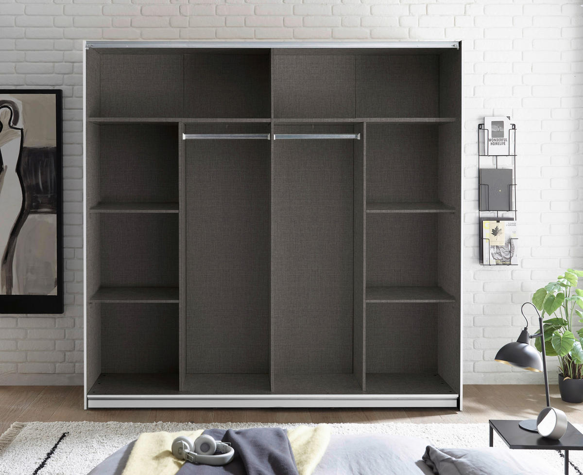 SCHWEBETÜRENSCHRANK 215/210/60 cm 2-türig Weiß  - Schwarz/Weiß, Trend, Glas/Holzwerkstoff (215/210/60cm) - Livetastic