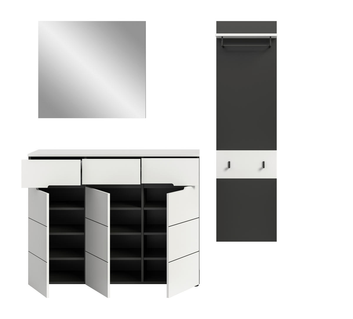 GARDEROBE 3-teilig  in 180/190/37 cm  - Weiß/Grau, Design, Holzwerkstoff (180/190/37cm) - Livetastic