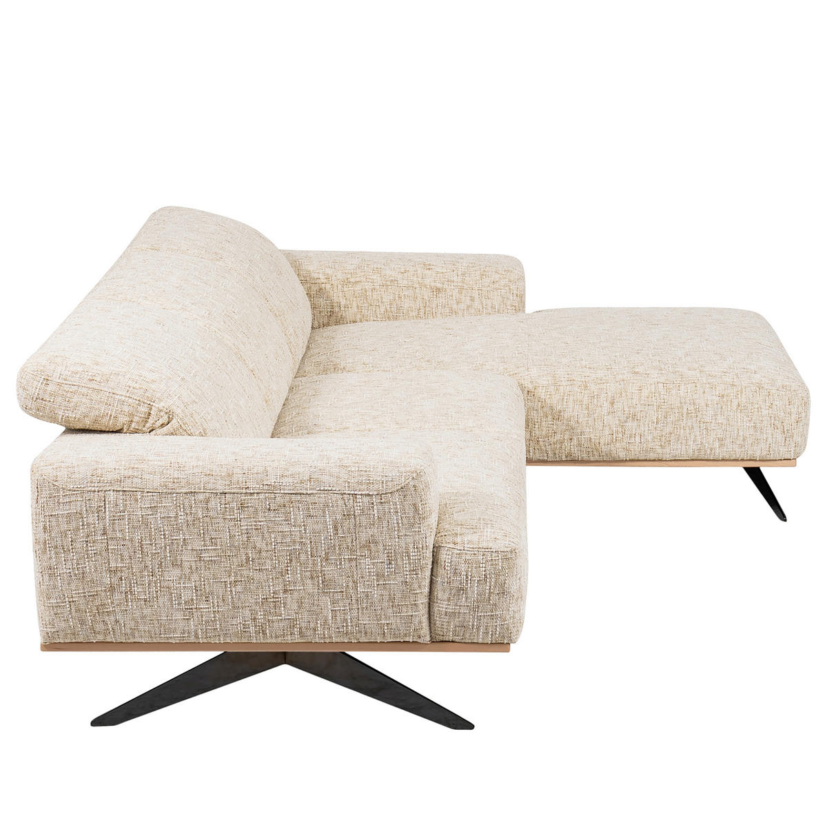 ECKSOFA PORTLAND in Struktur Beige Kopfteilverstellung  295/187 cm  - Beige/Schwarz, Design, Holz/Textil (295/187cm) - Livetastic