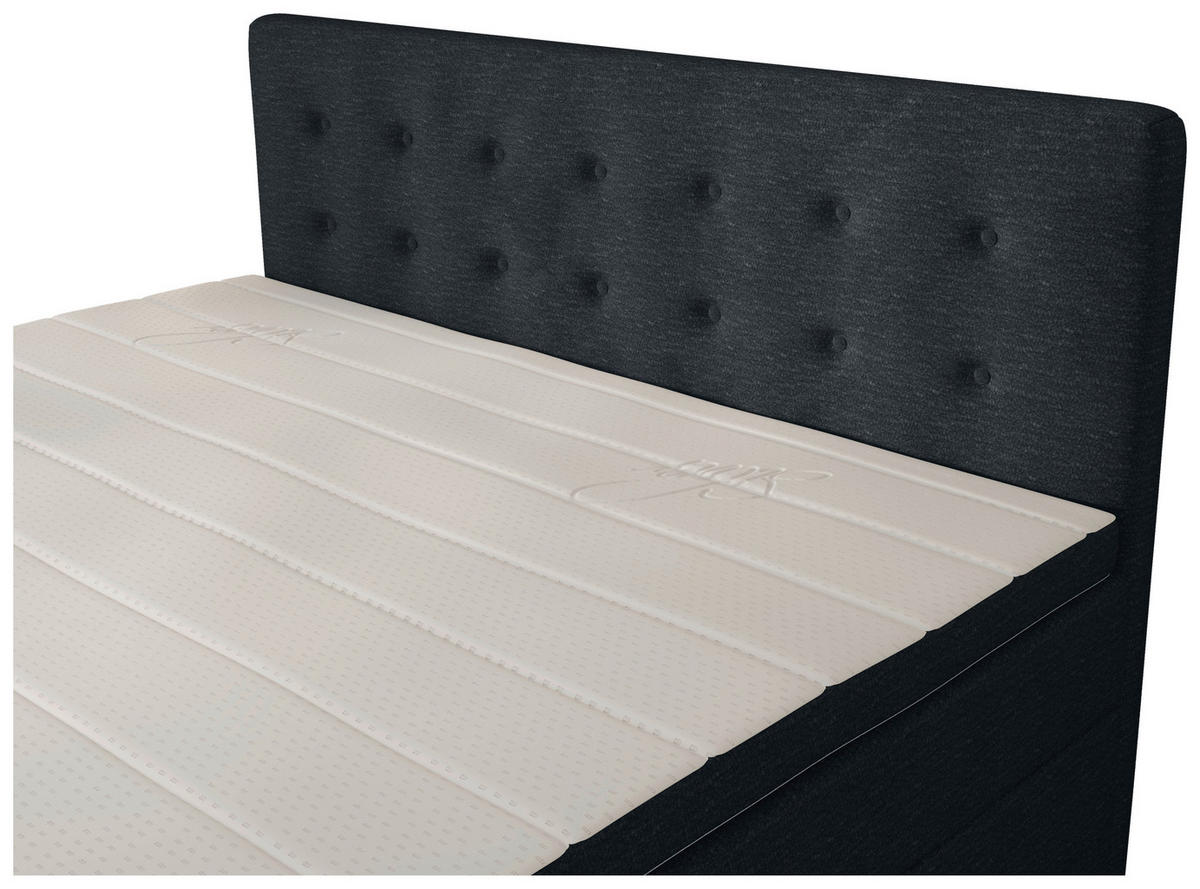 BOXSPRINGBETT 200/200 cm,  in Anthrazit, gepolstertes Kopfteil, Bettkasten, Topper, Matratzen, H3 + H4 = fest + sehr fest  - Anthrazit/Schwarz, KONVENTIONELL, Kunststoff/Textil (200/200cm) - Chameo