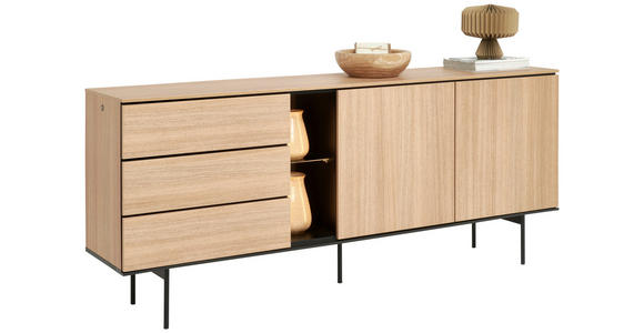 SIDEBOARD in 197/83/41 cm - Eichefarben/Schwarz, Basics, Glas/Holzwerkstoff (197/83/41cm) - Hom`in