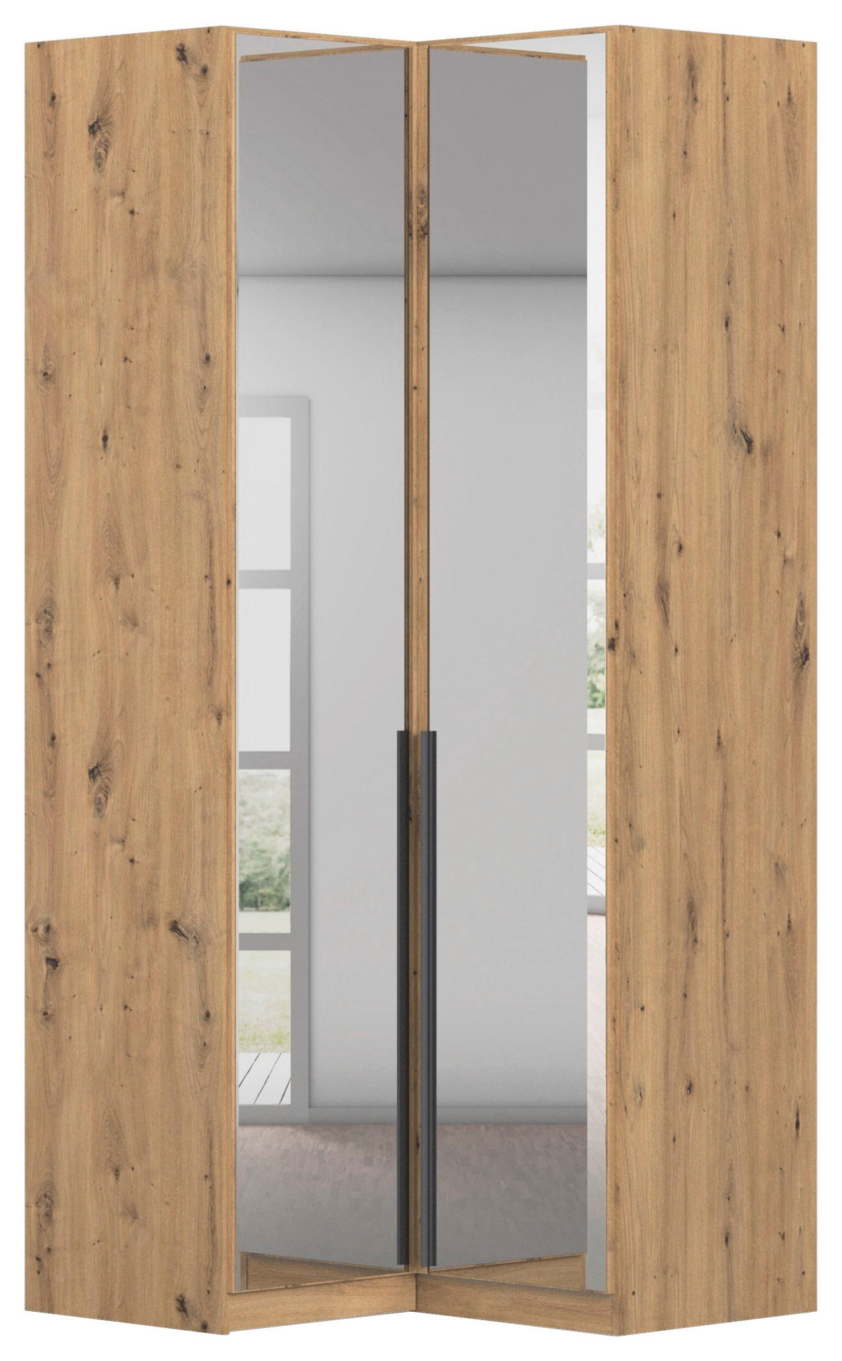 ECKKLEIDERSCHRANK 100/229/102 cm  - Eiche Artisan/Grau, MODERN, Glas/Holzwerkstoff (100/229/102cm) - Rauch Möbel