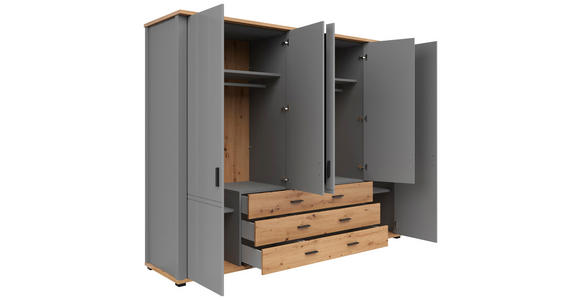 KLEIDERSCHRANK 267/206/65 cm 5-türig  - Graphitfarben/Eiche Artisan, KONVENTIONELL, Glas/Holzwerkstoff (267/206/65cm) - Hom`in