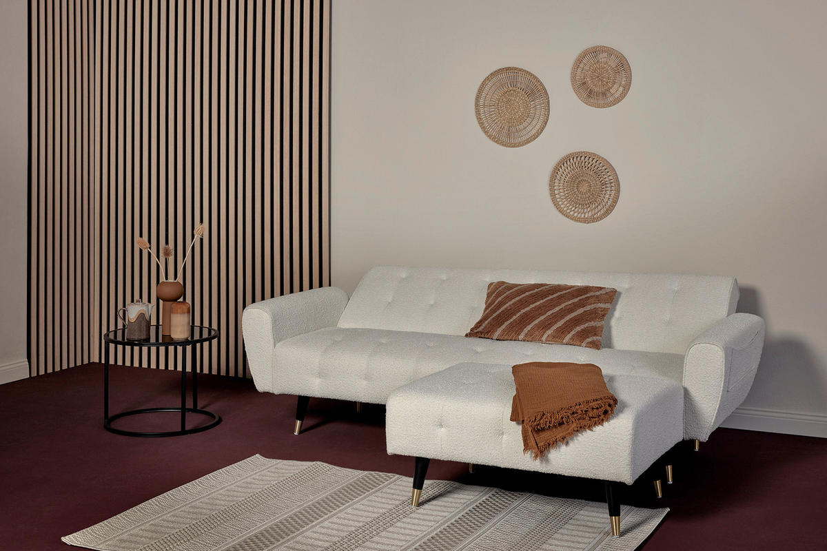 SCHLAFSOFA Bouclé Weiß  - Weiß, MODERN, Holz/Textil (213/83/153/173cm) - MID.YOU