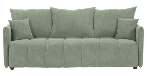 SCHLAFSOFA Plüsch Salbeigrün  inkl. Zierkissen, Rückenkissen, Bettkasten, Schlaffunktion, Rücken echt, Liegefläche im Originalstoff  - Salbeigrün/Schwarz, KONVENTIONELL, Kunststoff/Textil (200/73/105cm) - Carryhome